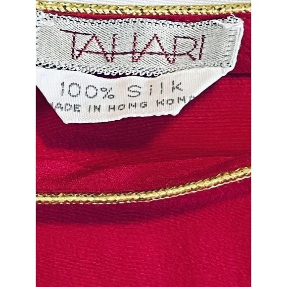 Vintage TAHARI Hot Pink & Gold 100% SILK Women Blouse Top Size 6 - Picture 5 of 11